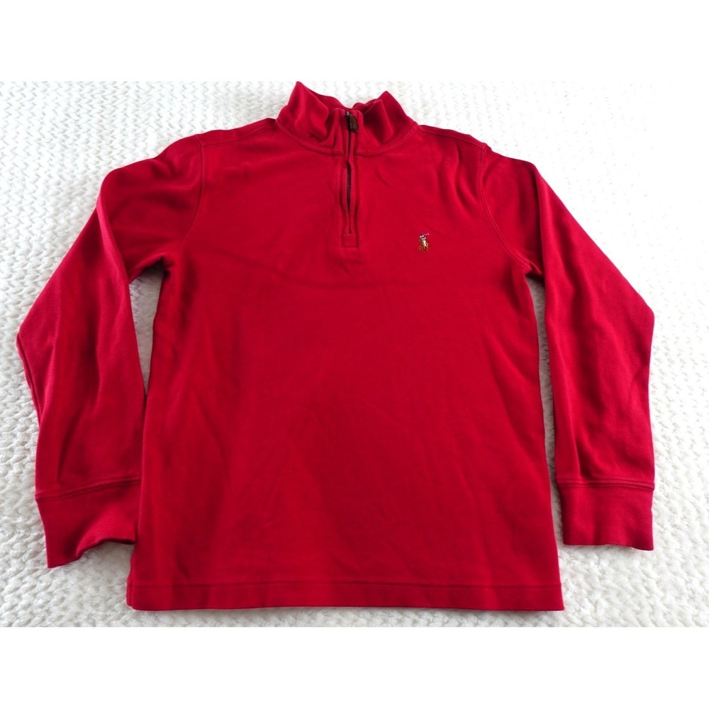 Men Polo Ralph Lauren Red 1/4 Zip Sweater Shirt Size M 10-12